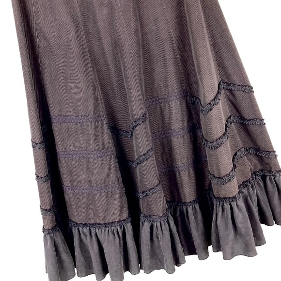 Monsoon Gypsy Skirt Brown 8/10 Silk Frill Needlecord Elastic Waist Hippie Boho - Picture 3 of 9